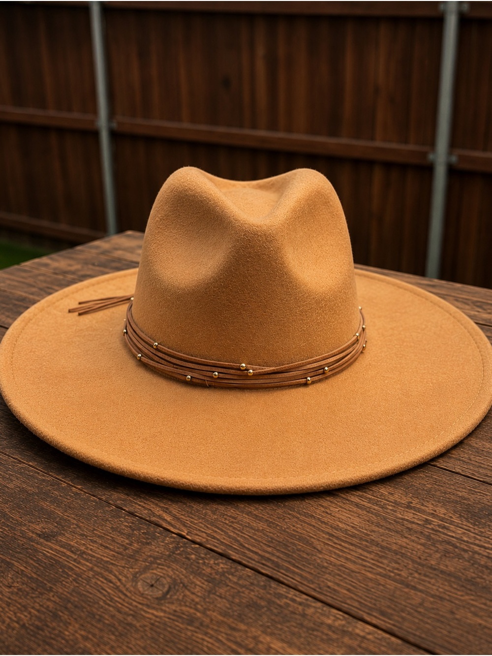 Wide Brim Felt Fedora Hat in Camel